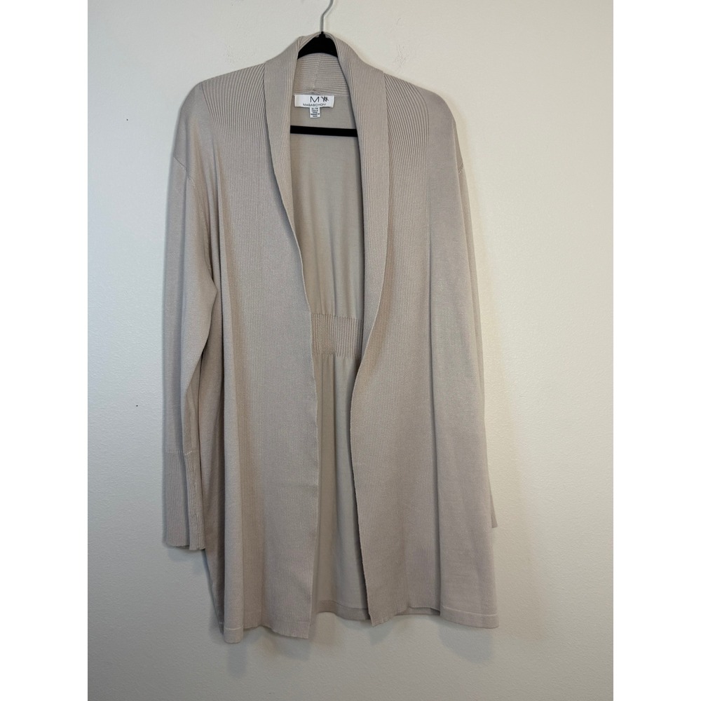 Magaschoni Women's XL Beige Lace Up Cuff Open Front Ribbed Shawl Cardigan